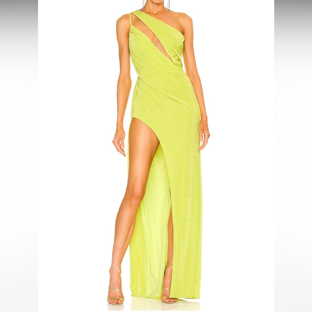 Katie May green floor length dress with high slit